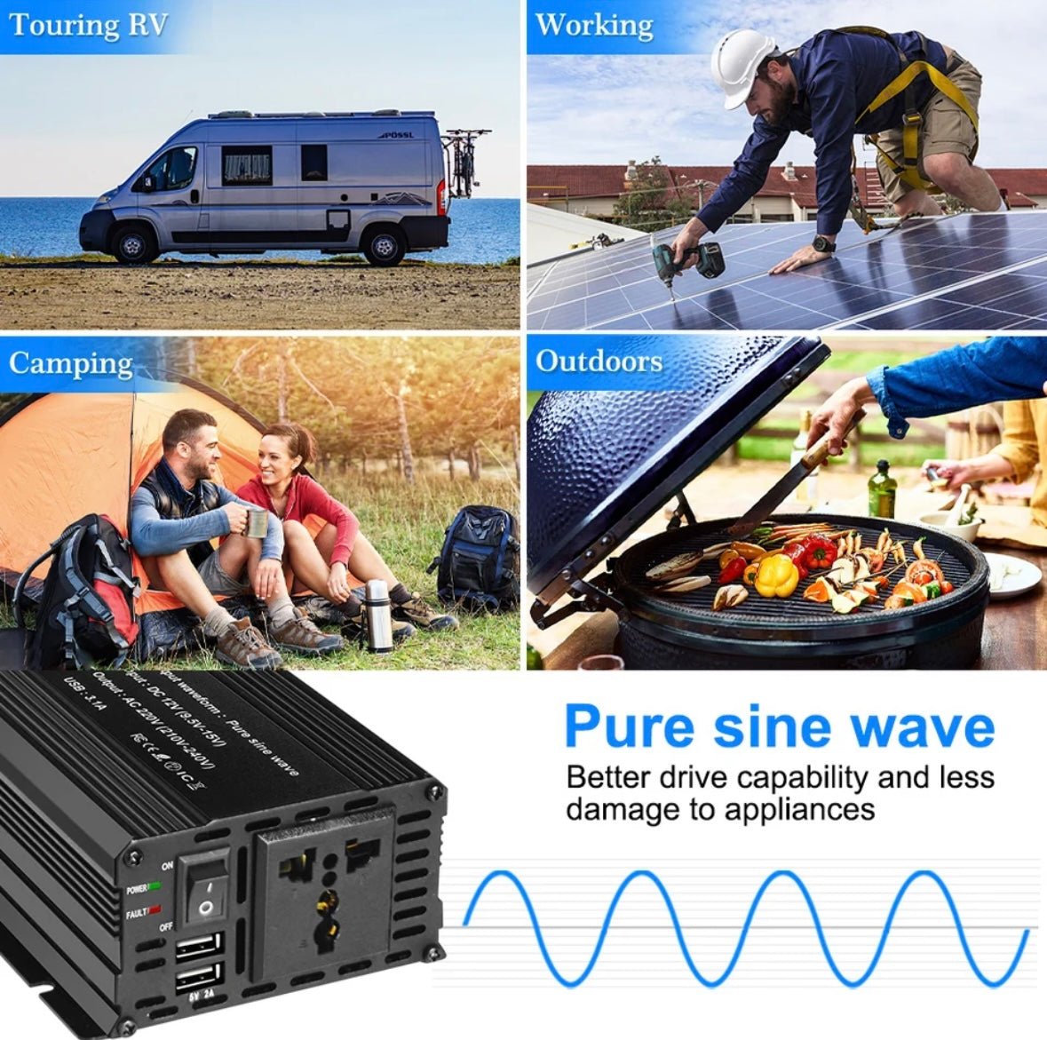 inverter a onda sinusoidale pura DC 12V a AC 220V 230V 1000W/1500W/2200W/2600W - Tecnoexperts