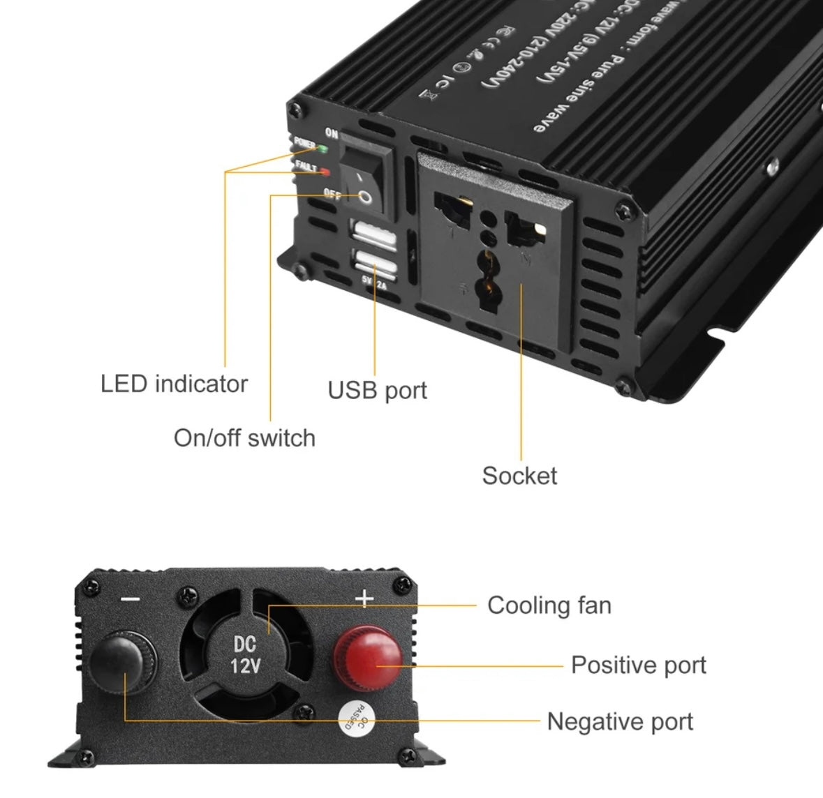 inverter a onda sinusoidale pura DC 12V a AC 220V 230V 1000W/1500W/2200W/2600W - Tecnoexperts