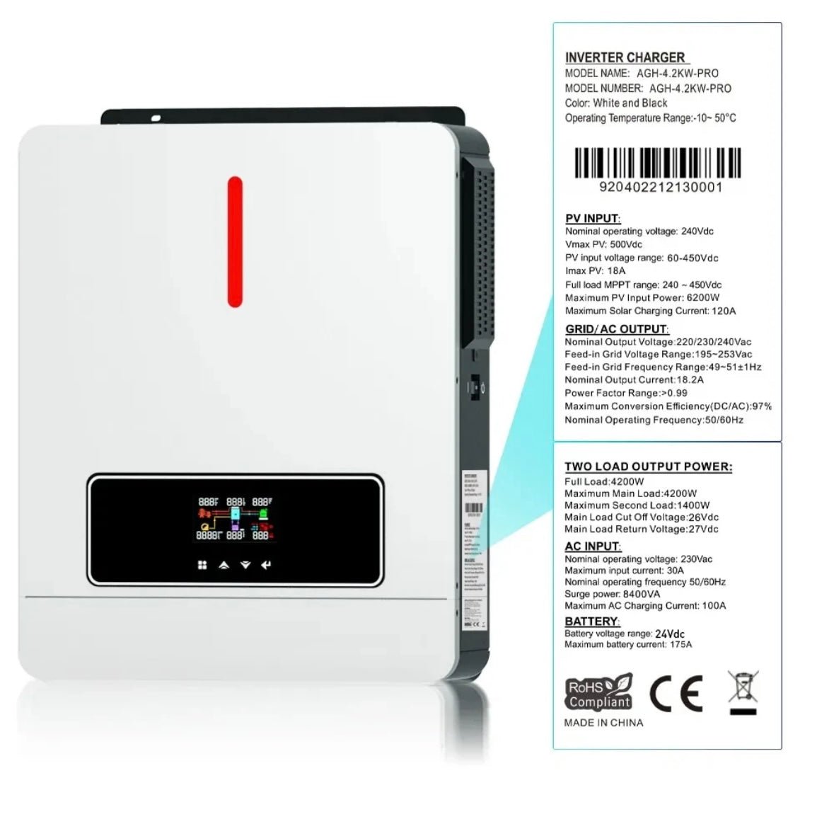 Inverter solare ibrido MPPT 1/3.2/4.2/6.2/8.2/10.2kw - Tecnoexperts