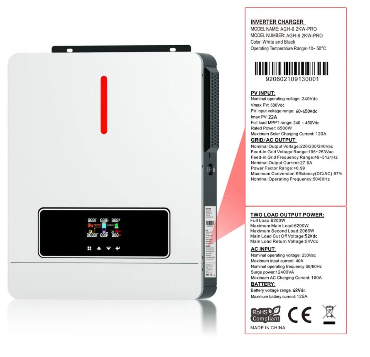 Inverter solare ibrido MPPT 1/3.2/4.2/6.2/8.2/10.2kw - Tecnoexperts