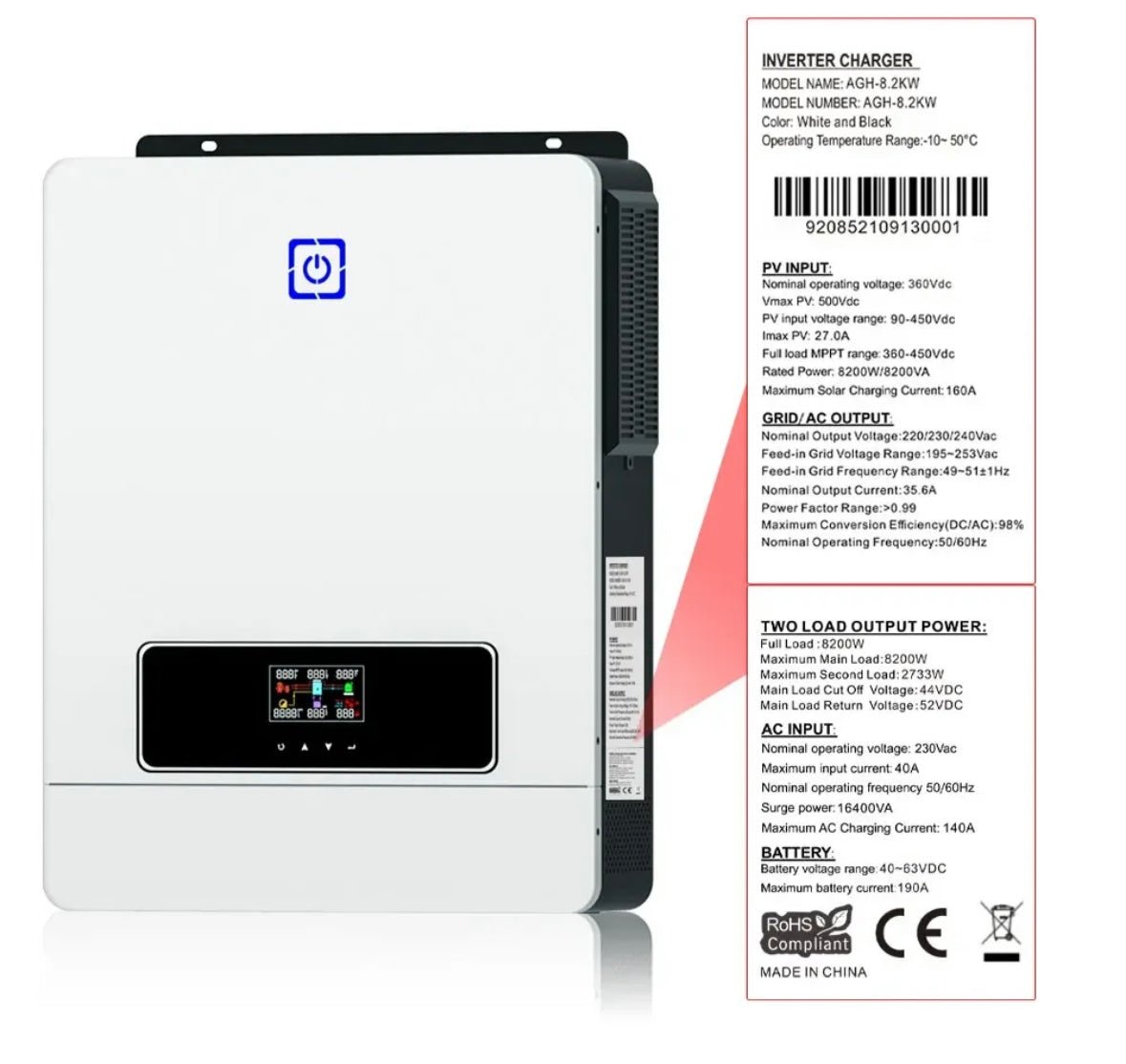 Inverter solare ibrido MPPT 1/3.2/4.2/6.2/8.2/10.2kw - Tecnoexperts